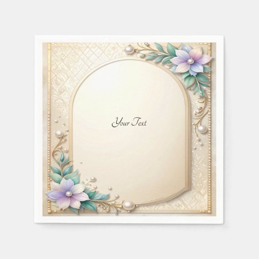 Decorative Floral Frame with Pearls Serviette (Vorderseite)