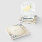 Decorative Floral Frame with Pearls Stone Coaster Steinuntersetzer (Seitenansicht)