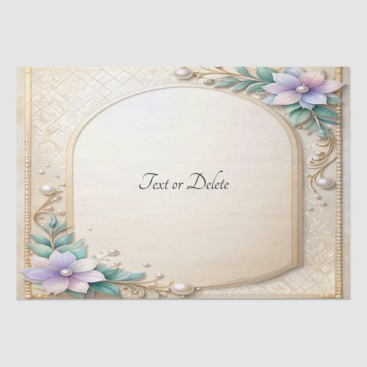 Decorative Floral Frame with Pearls Tissue Paper Seidenpapier (Vorderseite)