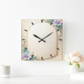 Decorative Floral Frame with Pearls Wall Clock Quadratische Wanduhr (Zuhause)