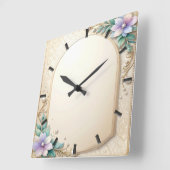Decorative Floral Frame with Pearls Wall Clock Quadratische Wanduhr (Winkel)