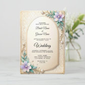 Decorative Floral Frame with Pearls Wedding Einladung (Stehend Vorderseite)