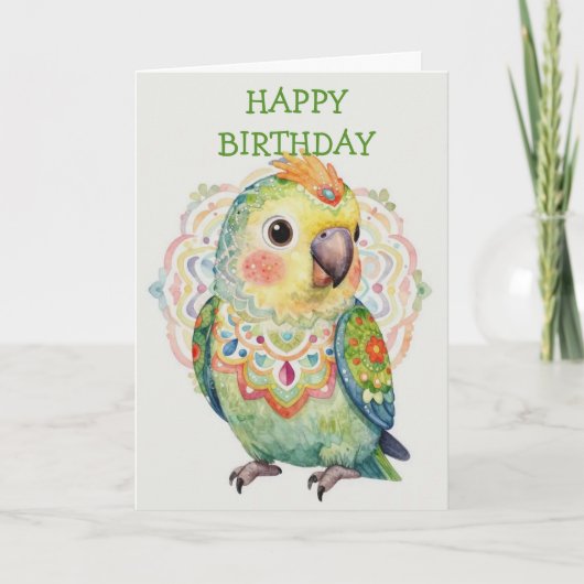 Decorative Folk‑Art Parrot Illustration  Karte (Vorderseite)