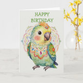 Decorative Folk‑Art Parrot Illustration  Karte (Gelbe Blume)