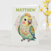 Decorative Folk‑Art Parrot Illustration  Karte (Gelbe Blume)