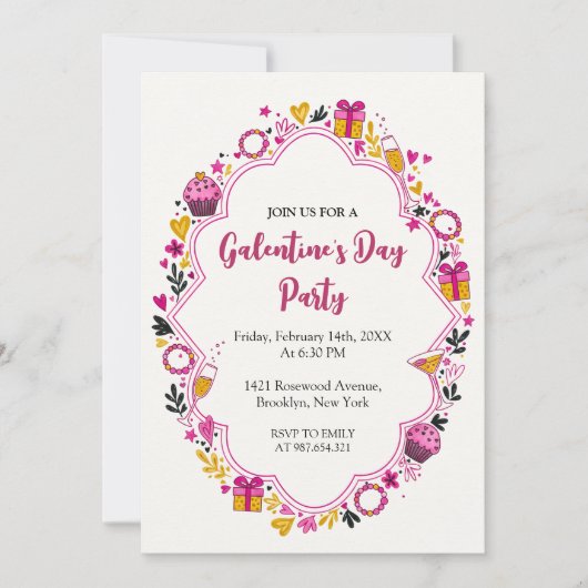 Decorative Galentines Invitation Oval Frame Einladung (Vorderseite)