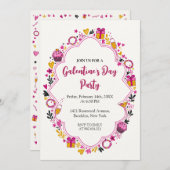 Decorative Galentines Invitation Oval Frame Einladung (Vorne/Hinten)