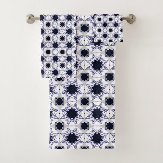 Decorative geometric patterned baby blue star badhandtuch set (Insitu)