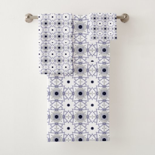 Decorative geometric patterned on white background badhandtuch set (Insitu)