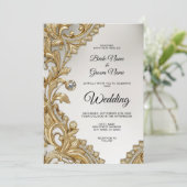 Decorative Gold Hochzeit Einladung (Stehend Vorderseite)
