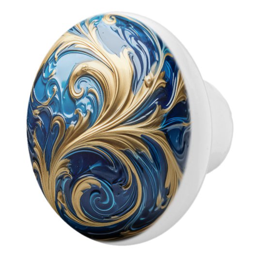 Decorative Gold Royal Blue Verziert Enamel Keramikknauf (Rechts)