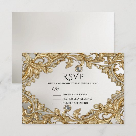 Decorative Gold RSVP Card Karte (Vorne/Hinten)