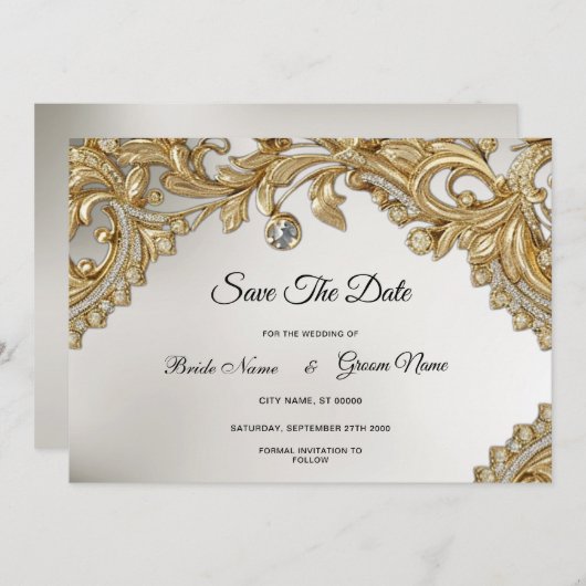Decorative Gold Save the Date (Vorne/Hinten)
