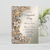 Decorative Gold Weiße Verlobung Einladung (Stehend Vorderseite)