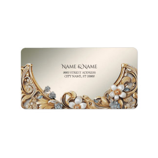 Decorative Gold White Floral Address Label Adressaufkleber