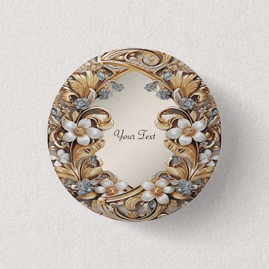 Decorative Gold White Floral Button (Vorderseite)