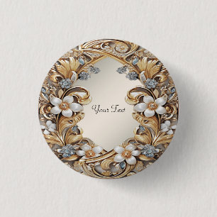 Decorative Gold White Floral Button