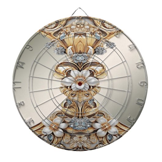 Decorative Gold White Floral Dartboard Dartscheibe (vorne)