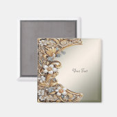 Decorative Gold White Floral Magnet (Vorderseite/Rückseite)