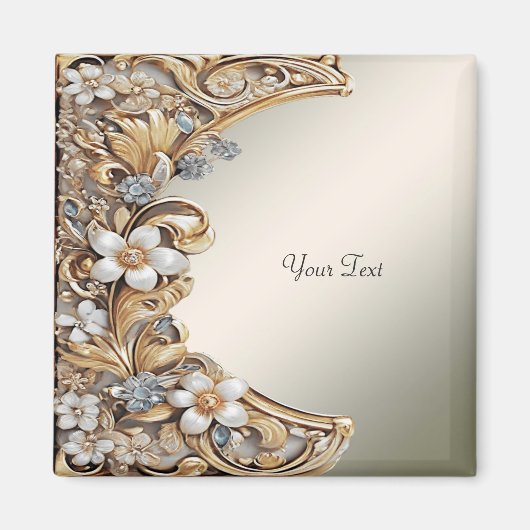 Decorative Gold White Floral Magnet (Vorne)