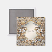 Decorative Gold White Floral Magnet (Vorderseite/Rückseite)