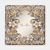 Decorative Gold White Floral Magnet (Vorne)