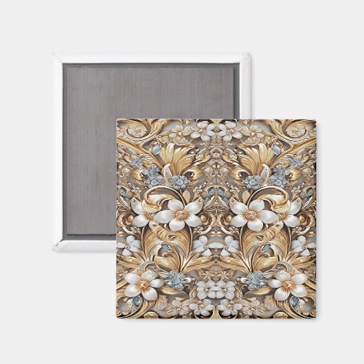 Decorative Gold White Floral Magnet (Vorderseite/Rückseite)