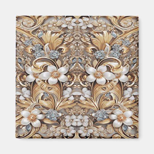 Decorative Gold White Floral Magnet (Vorne)