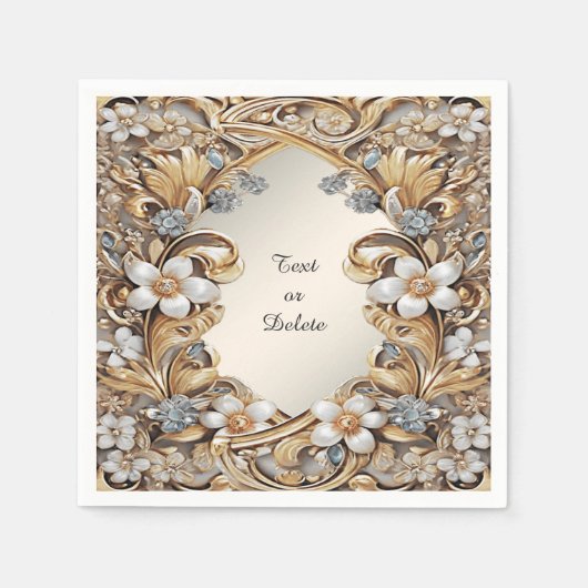 Decorative Gold White Floral Napkins Serviette (Vorderseite)