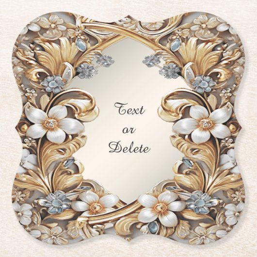 Decorative Gold White Floral Paper Untersetzer (Vorderseite)