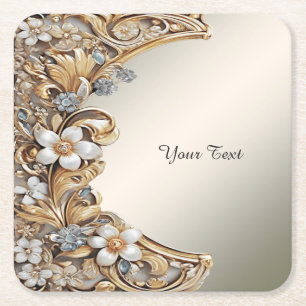 Decorative Gold White Floral Paper Untersetzer