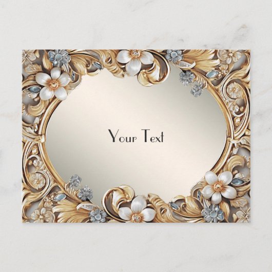 Decorative Gold White Floral Postcard Postkarte (Vorderseite)