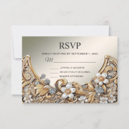 Decorative Gold White Floral RSVP Card