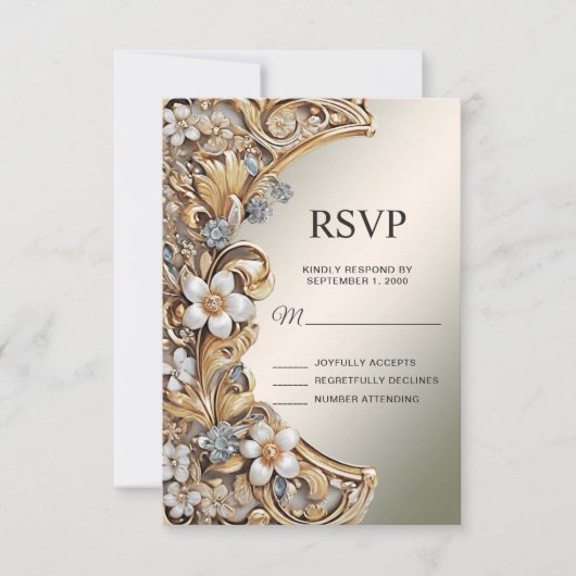 Decorative Gold White Floral RSVP Card (Vorderseite)