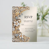 Decorative Gold White Floral RSVP Card (Stehend Vorderseite)