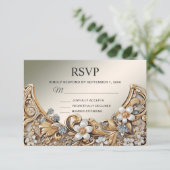 Decorative Gold White Floral RSVP Card Karte (Stehend Vorderseite)
