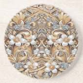 Decorative Gold White Floral Sandstone Untersetzer (Vorne)