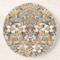Decorative Gold White Floral Sandstone Untersetzer