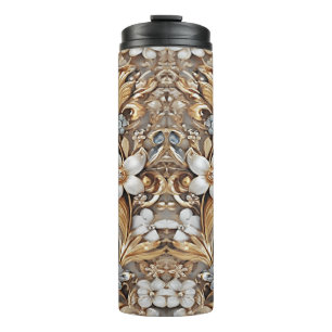 Decorative Gold White Floral Thermal Tumbler Thermosbecher