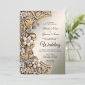 Decorative Gold White Floral Wedding Einladung (Stehend Vorderseite)