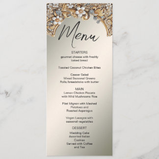 Decorative Gold White Floral Wedding Menü Menükarte