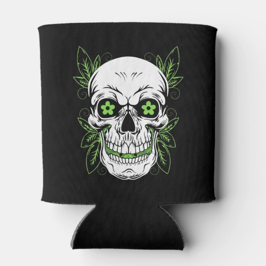 Decorative Grinning Scull with Leaf Outlines Dosenkühler (Rückseite)