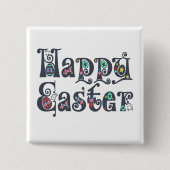 Decorative Happy Easter Typography Pin Button | (Vorderseite)