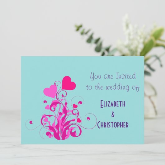 Decorative Hearts Wedding Einladung (Stehend Vorderseite)