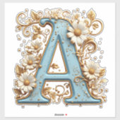 Decorative Letter A With Blue Enamel Aufkleber (Blatt)