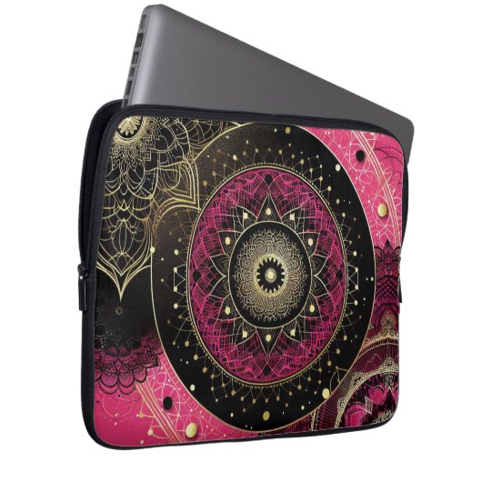 Decorative Mandala Lace Pink Black Electronics Bag Laptopschutzhülle (Vorne Rechts)