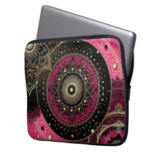 Decorative Mandala Lace Pink Black Electronics Bag Laptopschutzhülle (Vorderseite Links)