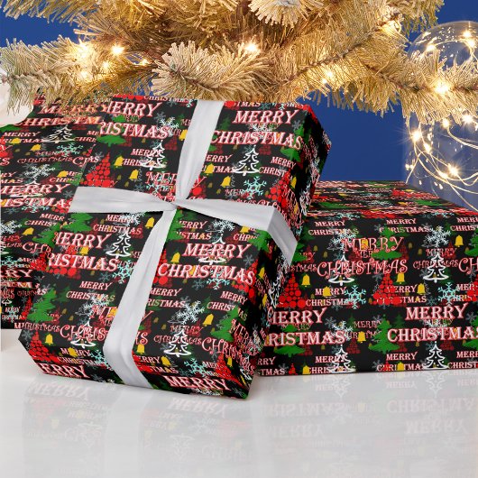 Decorative Merry Christmas Text Pattern Design Geschenkpapier
