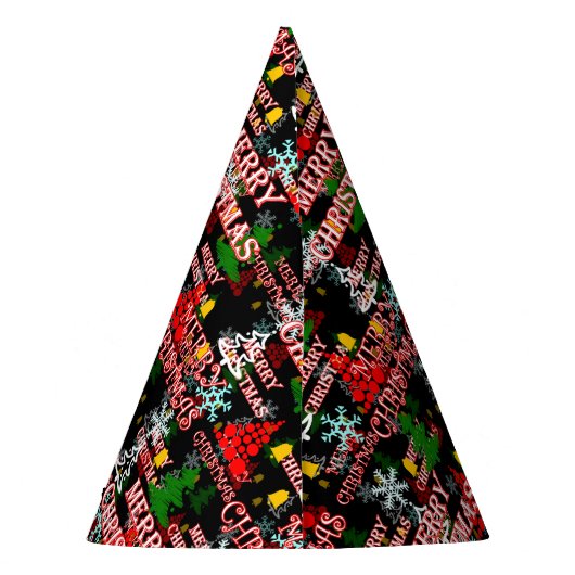 Decorative Merry Christmas Text Pattern Design Partyhütchen (Rückseite)