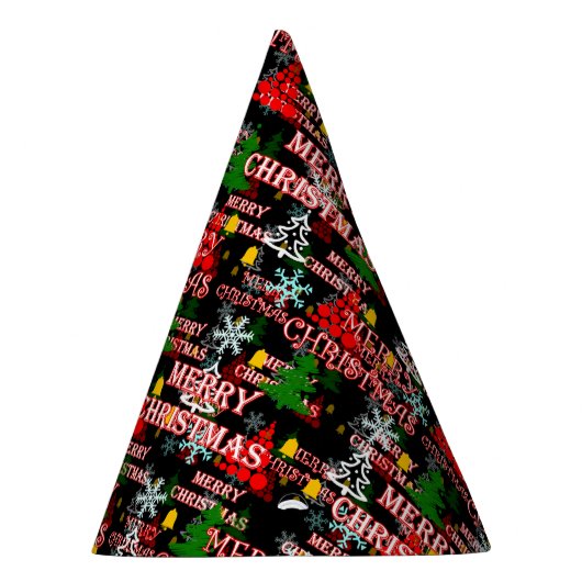 Decorative Merry Christmas Text Pattern Design Partyhütchen (Rechts)